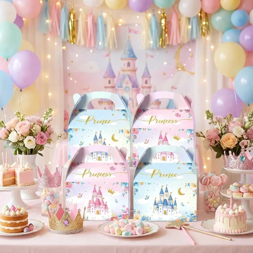 Vista 5 de Caja de regalo Nezyo Princesa y Príncipe - Cajas de regalo de cartón con corona rosa y azul para cumpleaños de niño o niña