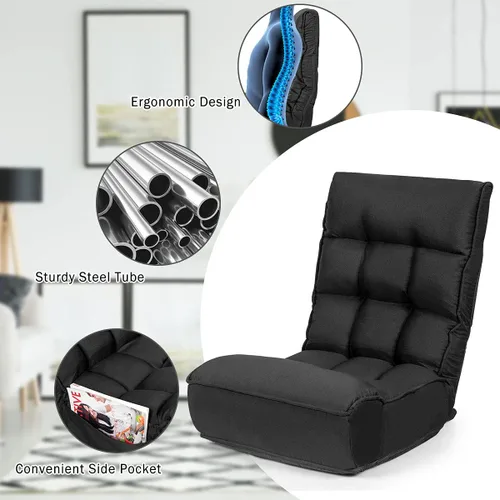 Vista 7 de DORTALA Silla de Piso Plegable para Adultos, Silla Gaming de Espuma con Memoria con Soporte Ajustable para Cabeza y Espalda de 5 Posiciones, Asiento