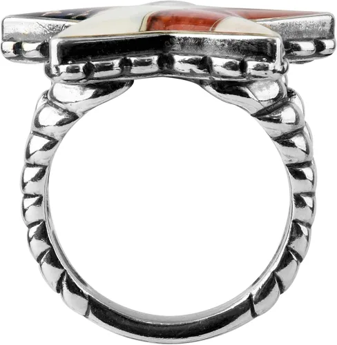 Vista 5 de Anillo de estrella con incrustaciones de piedras preciosas, color rojo, blanco y azul americano, tallas 5 a 10