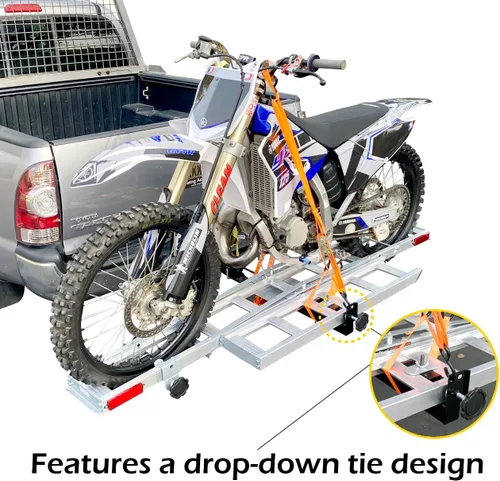 Vista 2 de MaxxHaul 50711 Portamotocicletas de Aluminio – Soporte de Enganche para Motocicleta de Cross con Rampa de Carga, Capacidad de 400 lb, Se Adapta a