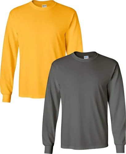 Vista 132 de Gildan Camiseta de manga larga de algodón ultra para adulto, estilo G2400, paquete múltiple Militar + ceniza.