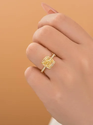 Vista 17 de Anillo de compromiso de corte cojín de 4 quilates para mujer, piedra blanca/amarilla grado 5A, circonita cúbica S925, plata, amarillo/blanco/oro rosa