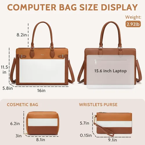 Vista 3 de Keyli Set de 3 piezas de bolso tote para laptop para mujeres, de 15.6 pulgadas, bolsos de trabajo, bolso de negocios para computadora, bolso