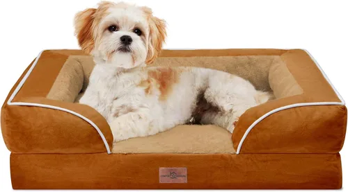 Vista 124 de Comfort Expression - Cama ortopédica para perros medianos, 28 x 19 pulgadas, cama impermeable y de apoyo de espuma con cojines removibles, sofá
