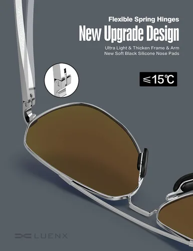 Vista 5 de Lentes para aviador Luenx polarizados para hombres y mujeres con armazón de metal grande protección UV 400