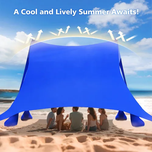 Vista 5 de 2PM SPORTS Toldo de Carpa de Playa con Protección UV UPF50+, Refugio Grande de Sombra Solar para Exteriores para Picnic Familiar, Camping, Viajes