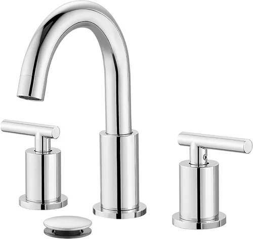 Vista 16 de gotonovo Grifo de Lavabo de Baño de 3 Orificios 2 Manijas con Desagüe Emergente con Válvulas Mezcladoras de Agua Caliente y Fría Grifo de Baño Negro