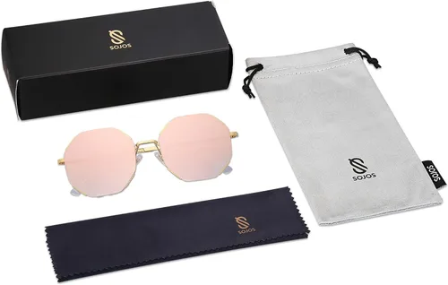 Vista 5 de SOJOS Gafas de sol para mujer y hombre, clásicas, retro, polígono, UV400