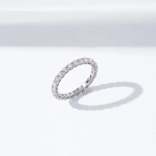 Vista 7 de Tienda Essentials Platinum or Gold Plated Sterling Silver All-Around Band Ring set with Round Infinite Elements Cubic Zirconia