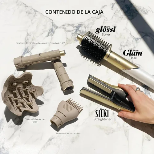 Vista 18 de Shark Glam Cerámico y potente sistema de secado y peinado con aire, con plancha Silki y alisador de brillo Shark Glossi, para secar, rizar, alisar