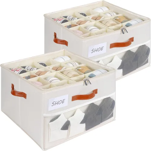 Vista 10 de Organizador de zapatos para armario, caja de almacenamiento de zapatos, caja de zapatos plegable con divisores ajustables y cubierta transparente
