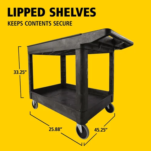 Vista 5 de Carrito de utilería Rubbermaid Commercial Products FG452089BLA resistente, 2 estantes con ruedas, mediano, color negro
