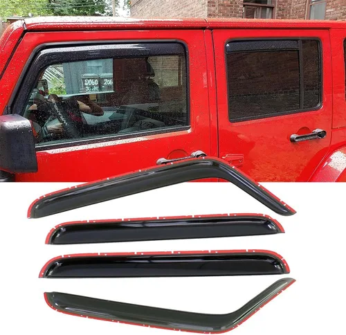 Vista 12 de 94243 Deflector original de ventana lateral protector contra la lluvia, montaje exterior, cinta inastillable, humo oscuro, 4 persianas para ventana