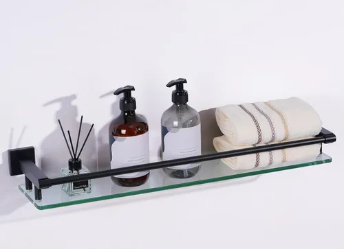 Vista 10 de Estante de vidrio para baño, estantes de baño de 20 pulgadas con toallero, estantes de vidrio templado con toallero de acero inoxidable para estante