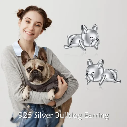 Vista 6 de Aretes de bulldog francés de plata de ley 925 con diseño de perro de animales lindos regalos para mujeres