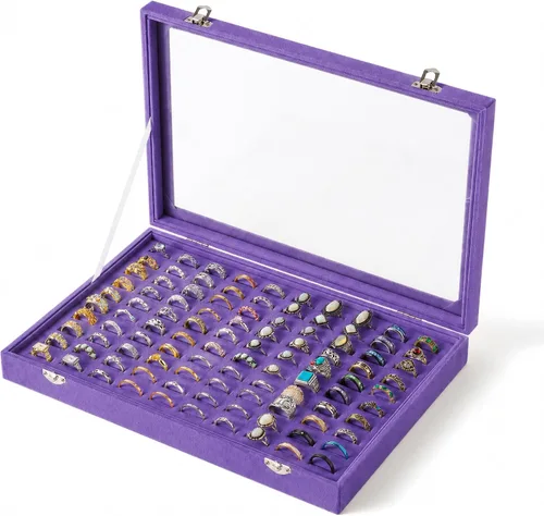 Vista 10 de Frebeauty Bandeja organizadora de anillos de 100 ranuras, caja de Beige