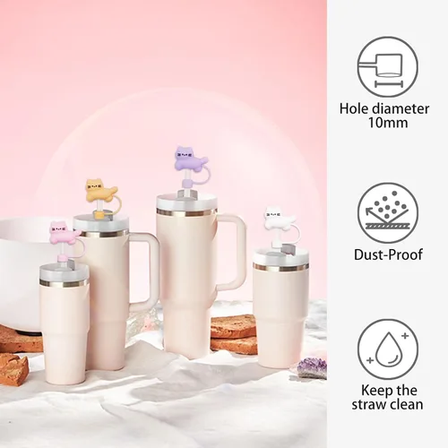 Vista 4 de Vaso de 40 onzas, reutilizable, de silicona, para gato, compatible con vaso de 30 onzas, accesorios, fundas de popote para gatos