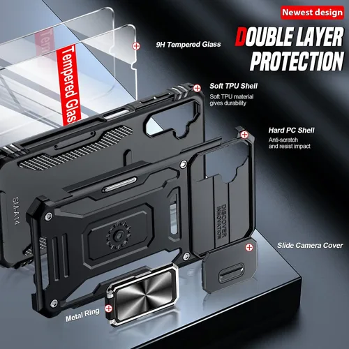 Vista 3 de LeYi Funda compatible para Samsung Galaxy A14-5G teléfono: Funda para Galaxy A14 con [2 unidades] Protectores de pantalla de vidrio templado