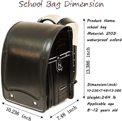 Vista 2 de Randoseru - Bolsa escolar japonesa totalmente automática para niñas y niños, peso ligero