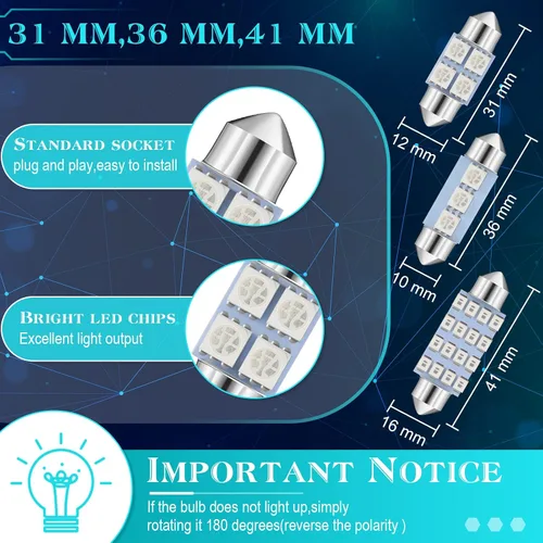Vista 3 de Frienda Kit de bombillas LED para coche, 70 piezas, luz interior, luz de matrícula, azul