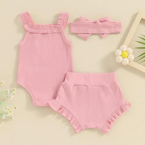 Vista 4 de Ropa para bebé niña Daddys Girls Ruffle Romper Top Manga Corta Body Floral Tutu Shorts Conjunto Recién Nacido Verano Traje
