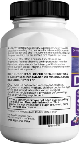 Vista 5 de Suplemento probiótico Dentuvium Max, 40 mil millones de UFC, apoya la salud digestiva de los dientes, encías, garganta, sin gluten, sin azúcar, sin
