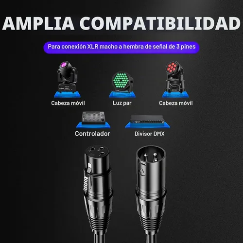 Vista 6 de Cable DMX de 3.2 pies, paquete de 12 cables flexibles de señal XLR de 3 pines macho a hembra DMX, adecuado para señal de iluminación de escenario