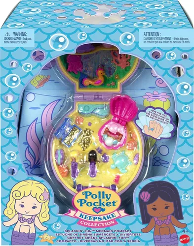 Vista 6 de Polly Pocket Keepsake Collection Mermaid Dreams Compacto Coleccionable, Tema Bajo el Mar, Caja Especial, 2 Muñecas Sirena, Anillo Usable y Más
