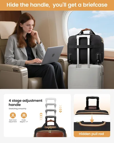 Vista 7 de LOVEVOOK Bolso para portátil rodante para mujer, maletín con ruedas de 17.3 pulgadas, equipaje de mano blando para debajo del asiento, artículo