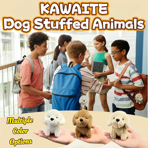 Vista 5 de Animales de peluche de perro marrón, juguetes de peluche Kawaii para niñas y niños, mini juguetes de peluche para perros, peluches lindos, animales