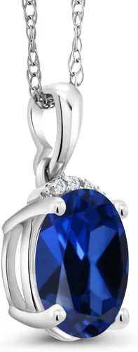 Vista 4 de Gem Stone King Colgante de oro blanco de 10 quilates con zafiro de imitación azul ovalado de 2,32 quilates