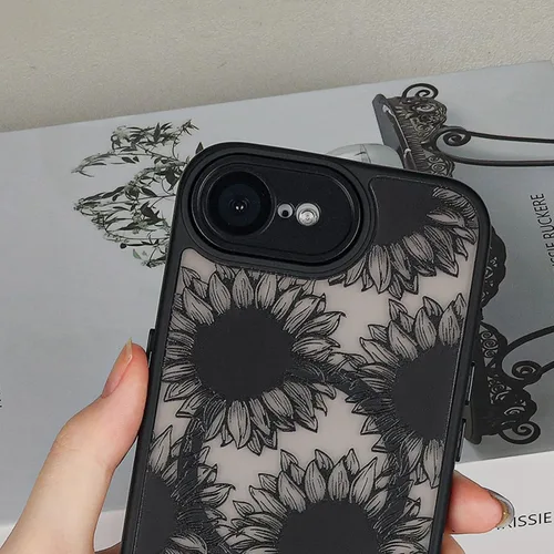 Vista 3 de Compatible con iPhone 16E - Funda magnética mate translúcida negra, cubierta trasera dura con bonito patrón de flores y funda magnética de lujo a