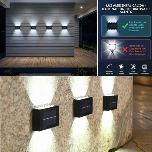 Vista 2 de 10 luces LED solares para exteriores, impermeables, paquete de 2 apliques nórdicos modernos iluminan la lámpara con sensor de luz solar exterior