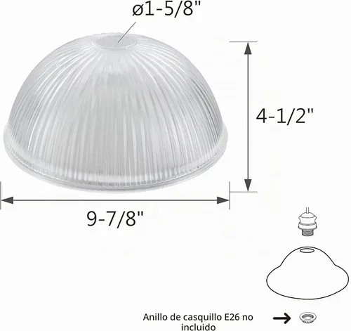 Vista 3 de Aspen Creative 25307-60-1, pantalla de vidrio transparente para lámpara de antorcha de enchufe de base media, lámpara colgante, accesorio de isla