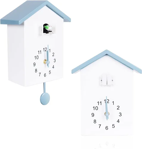 Vista 15 de KEYPOWER - Reloj de cuco, reloj de pared de cuco, sonidos de pájaros de cuco o llamada, péndulo de reloj con diseño, casa de pájaros, arte de pared