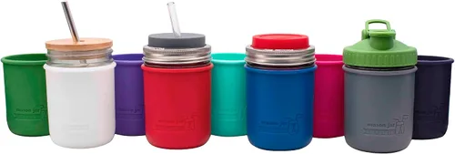 Vista 5 de Mason Jar Lifestyle Pinta de boca ancha de silicona de 16 onzas para proteger la pelota, Kerr, tarros de conservas (4, Americana Multicolor)