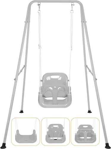 Vista 8 de Juego de columpios 3 en 1 para niños pequeños, columpio plegable con soporte, para interiores y exteriores, columpios multifuncionales para patio