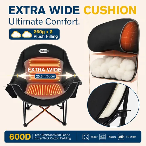 Vista 6 de Silla de camping térmica de gran tamaño, acolchado resistente Negro azabache