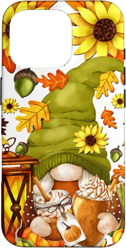 Vista 19 de iPhone 15 Hello Fall Gnomo para mujer, diseño de hojas de otoño, diseño de calabaza