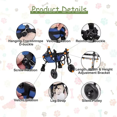 Vista 2 de Lightweight Portable Dog Wheelchair, 2-Wheel Pet Stroller, Breathable Mobility Aid for Small Dogs with Back Leg Support,M