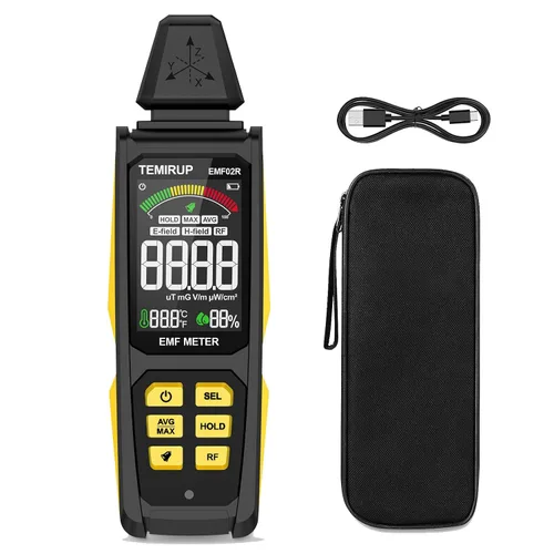 Vista 10 de Detector EMF, TEMIRUP 5 en 1 Medidor EMF Portátil Detector de Radiación, Detecta EF, RF, MF, Señal WiFi, Temperatura, Humedad, Lector EMF Recargable
