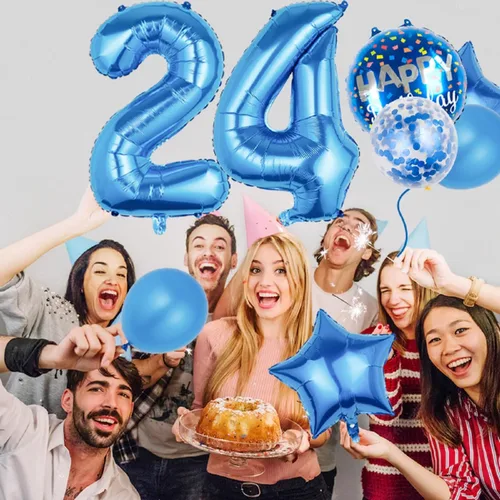 Vista 3 de Globos, 11 globos de aluminio para niños de 17 años para suministros de fiesta de cumpleaños de 17 años, globos de confeti, globos de fiesta de Azul