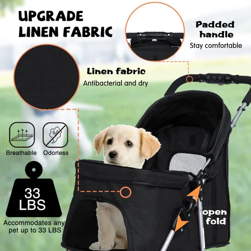 Vista 2 de Cochecito para perros pequeños, cochecito para mascotas, carrito plegable, ligero, impermeable, con cesta de almacenamiento para cachorros, perros