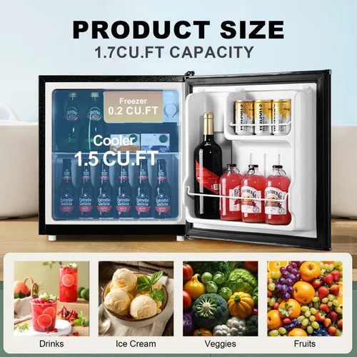 Vista 2 de Refrigerador pequeño de 1.7 pies cúbicos con congelador, bajo ruido, bajo consumo, refrigerador de encimera, refrigerador de una sola puerta