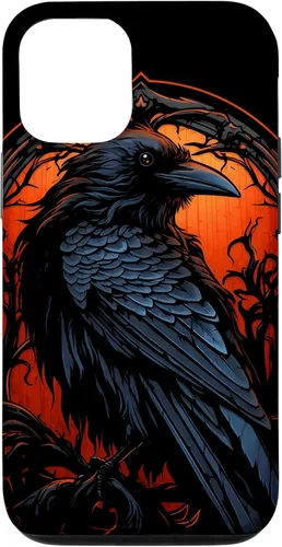 Vista 28 de Funda estética oscura para iPhone 17, diseño de cuervo gótico, diseño de pájaro de cuervo y pájaro oculto