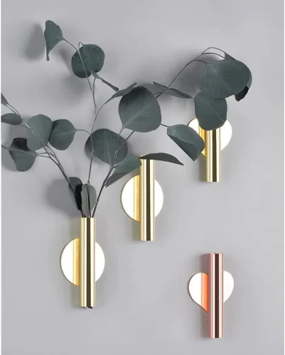 Vista 4 de 2 piezas de jarrón de pared de metal, tubo de flores montado en la pared para exhibición de flores, moderno soporte de flores secas decoración