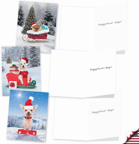Vista 3 de The Best Card Company - 20 adorables tarjetas de felicitación navideñas (4 x 5.12 pulgadas) - Saludos de cachorros a granel, surtidos