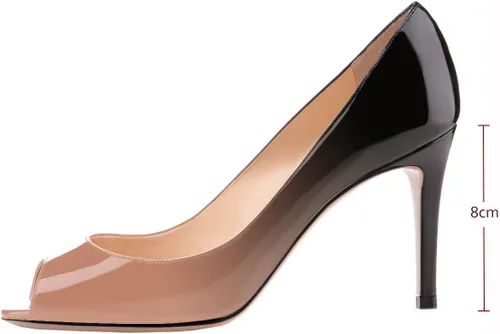 Vista 3 de Eldof Zapatos de tacón medio para mujer con puntera abierta, tacón clásico, tacón de aguja