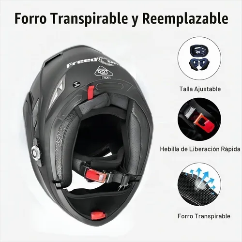 Vista 6 de FreedConn BM2-S Bluetooth Motorcycle Helmet, Flip-Up Modular Motorbike Helmet, 500M Connectivity for 2-3 Riders, Voice Dial