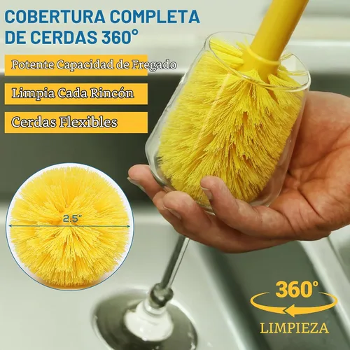 Vista 3 de KLEEN HANDLER Cepillo de limpieza de copa con cerdas antiarañazos, 1 paquete Cepillo de limpieza de vidrio de 12 pulgadas con cerdas redondeadas